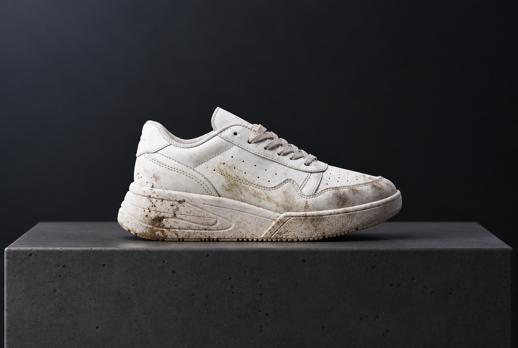 Sneaker vor dem Waschen, verschmutzt