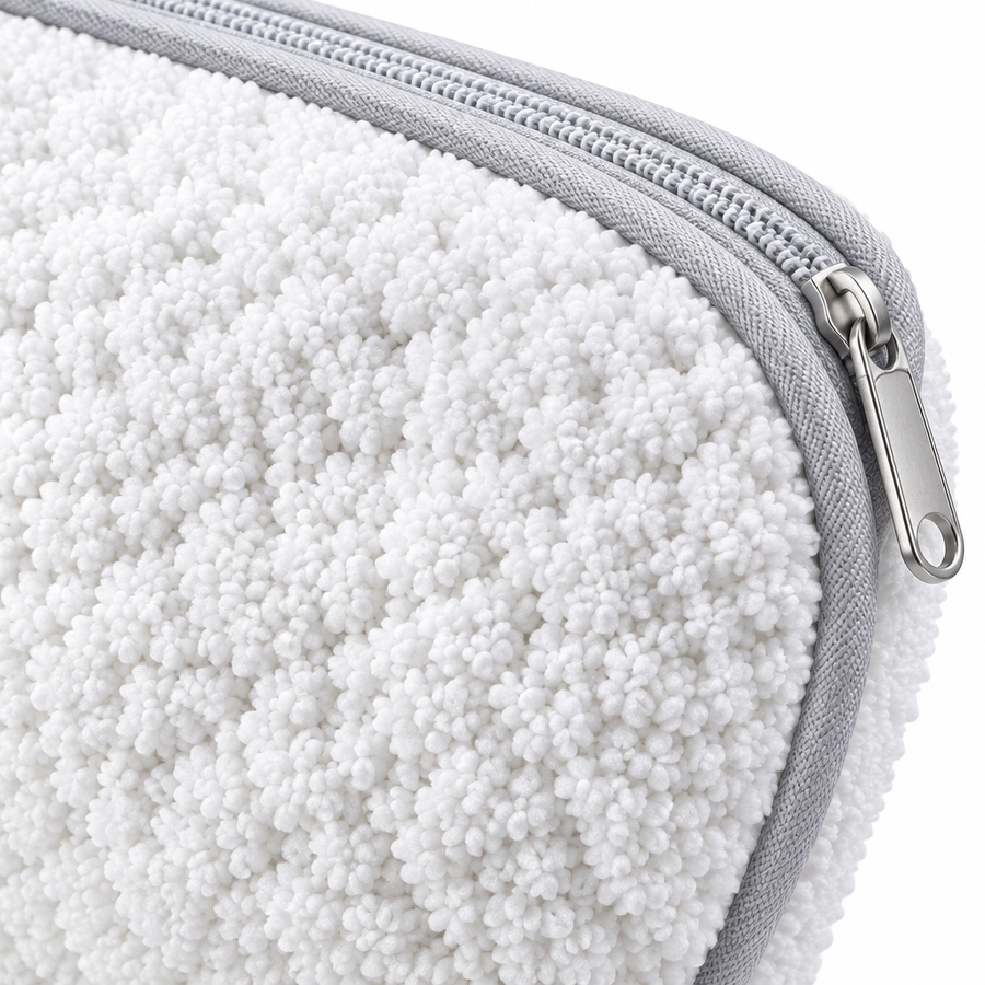 Chenille Polsterung und Reißverschluss im Detail